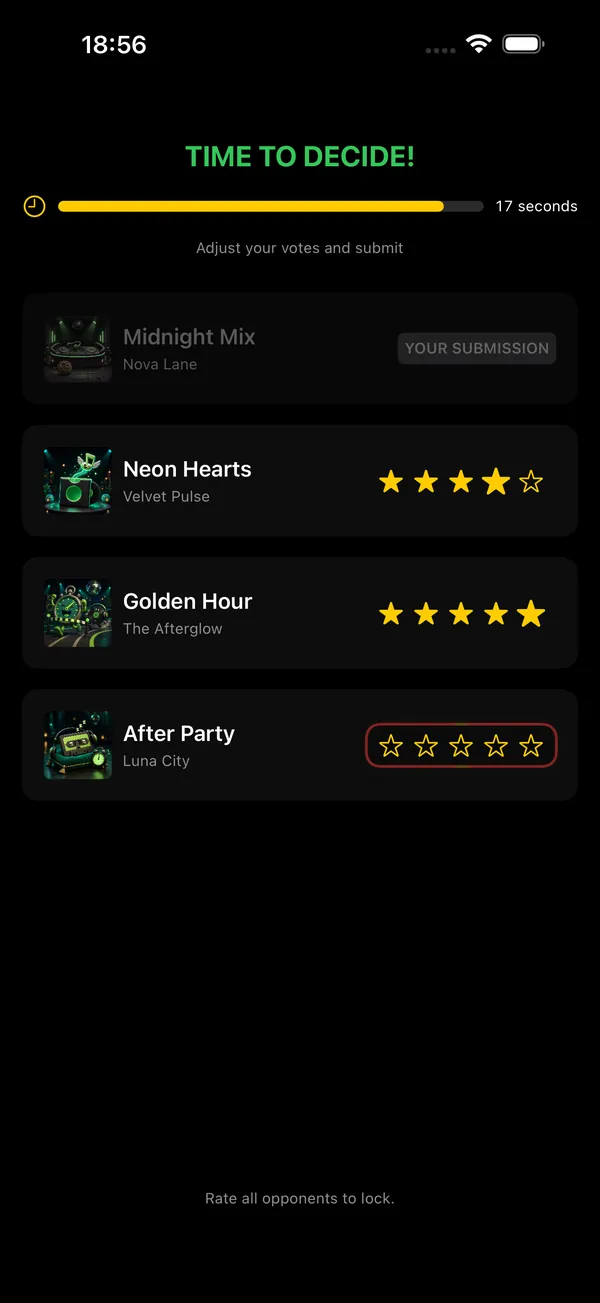 Anonymous voting where each song gets stars